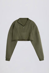 Cotton Jersey Acid Wash Cropped Sweatshirt in Light Green