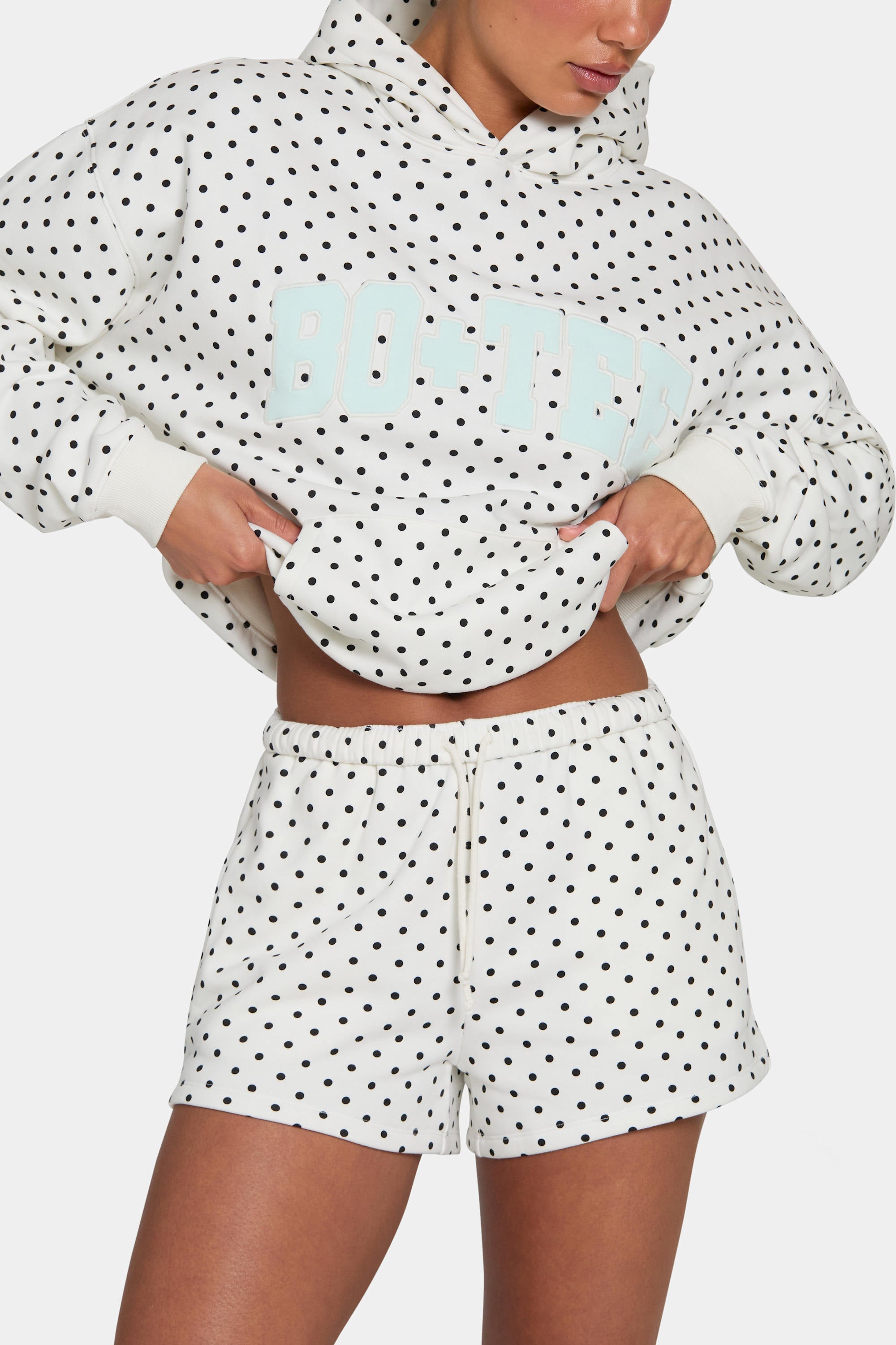 Oversized Applique Hoodie  in Monochrome Polka Dot